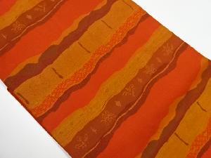 リサイクル　横段に抽象動植物模様織出し名古屋帯